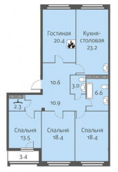 Четырёхкомнатная квартира 125.7 м²
