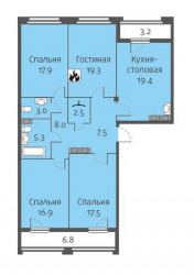 Четырёхкомнатная квартира 117.1 м²